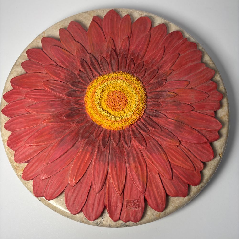 Red‎ Sunflower 11" Wall Hanging Ceramic Stone  Evergreen Home & Garden